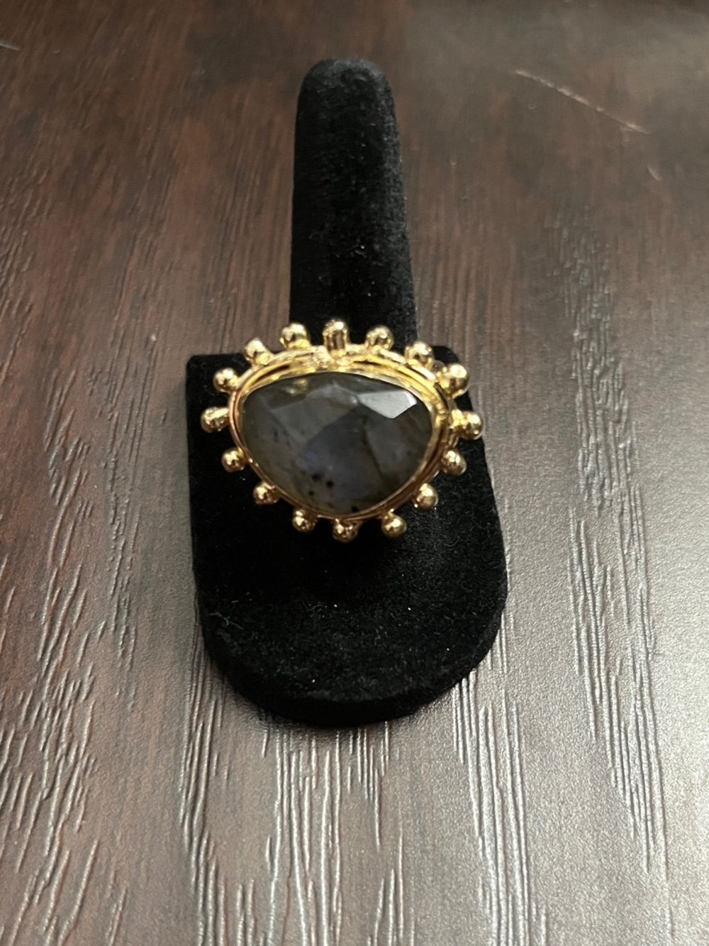 Gold-Plated Ring with Dark Gray Faceted Stone